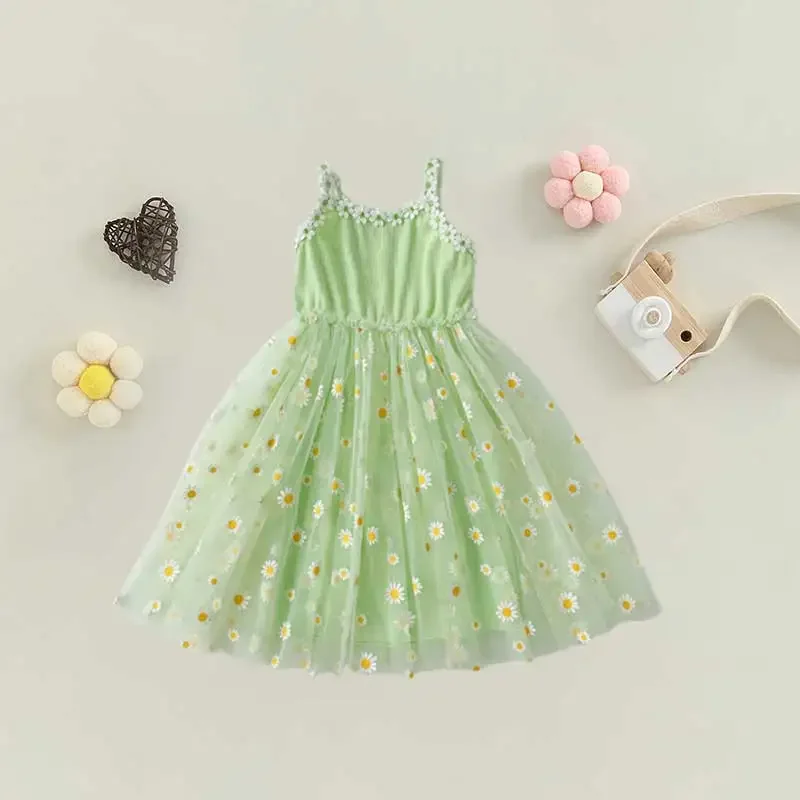 Zomer Schattige Daisy Prinses Kid Baby Meisjes Jurk Baby Gezwollen Mouwloze Bloemen Tule Jurk Verjaardagsfeest Sweet Vestido Kleding