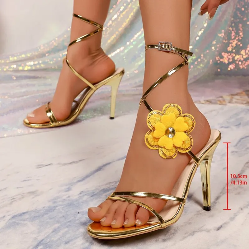 NEW Sexy Red Rose Flower Crose Strap Women Sandals Narrow Band High Heels Party Prom Stripper Pumps Designer Shoes Zapatos Mujer