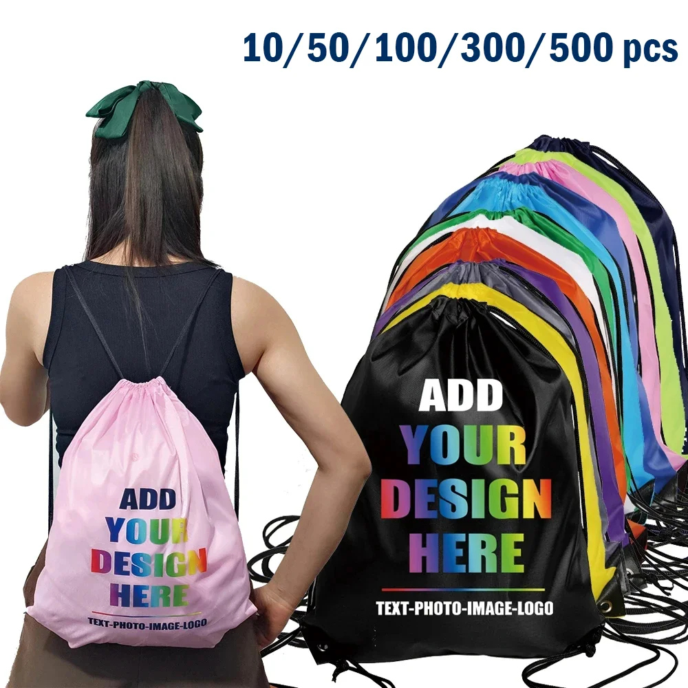 

10/50/100/300/500 Pcs Custom Bag Printing Logo Schoolbag Promotional Gym Football Bag Drawstring Backpack Promotional products