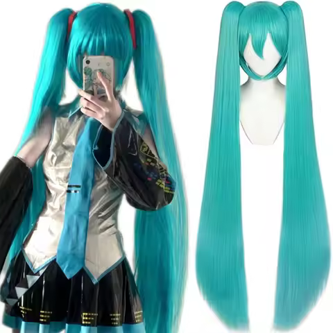 110cm Cosplay Wig Anime Long Synthetic Hair Clips 2 Ponytails Lolita Wig for Halloween