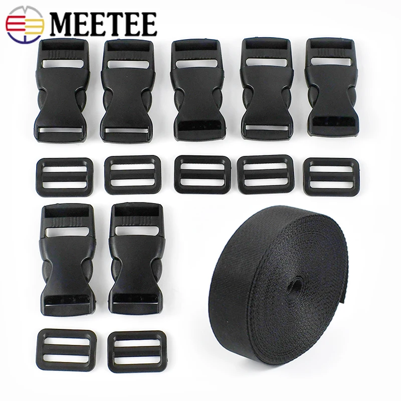 

2/5Set Meetee 25mm Plastic Buckles Side Release Buckle Tri-Glide Clasp Webbing Strap Bag Binding Tape DIY Sewing Accessories