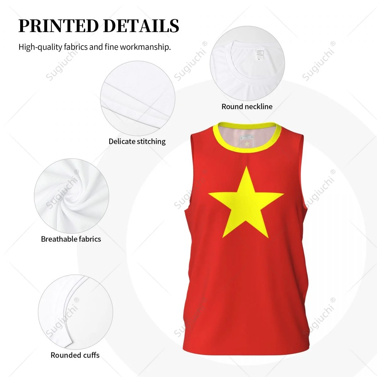 علم فيتنام للرجال كرة السلة رياضة الجري اللياقة البدنية متعددة الوظائف بلا أكمام التي شيرت الحصري اسم مخصص Nunber