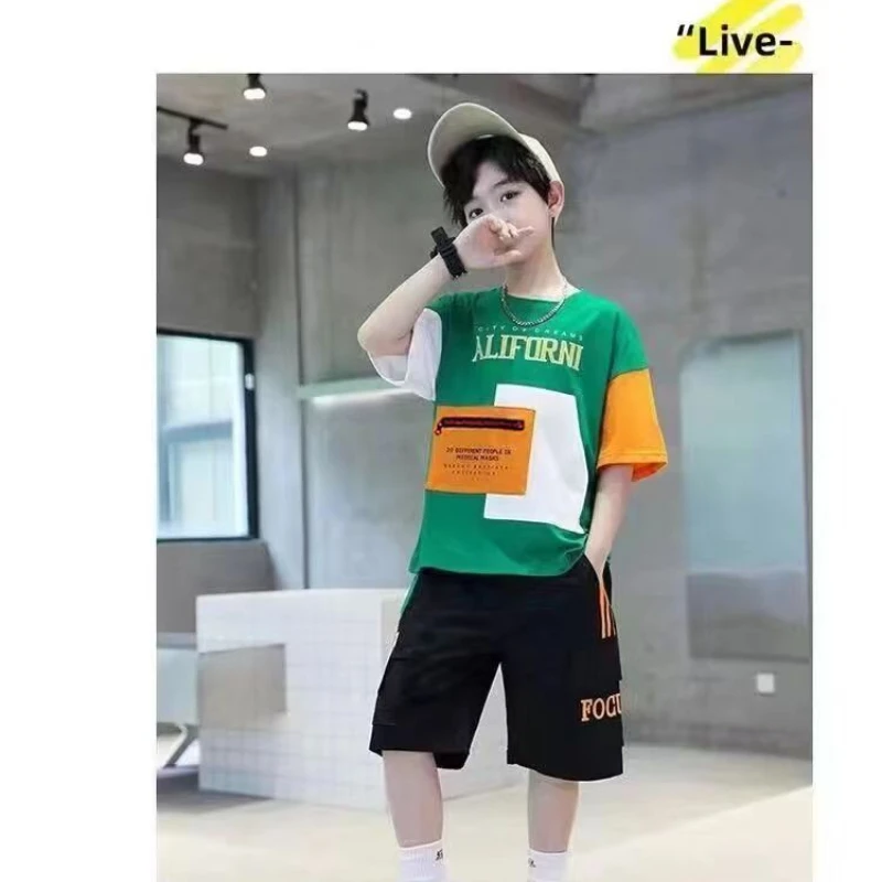 Boys Sets Children Summer Clothes Fashion Large Pocket Design Tops T-shirt and Shorts 2pc Outfit 4 To 14 Year Kids Sports Suits