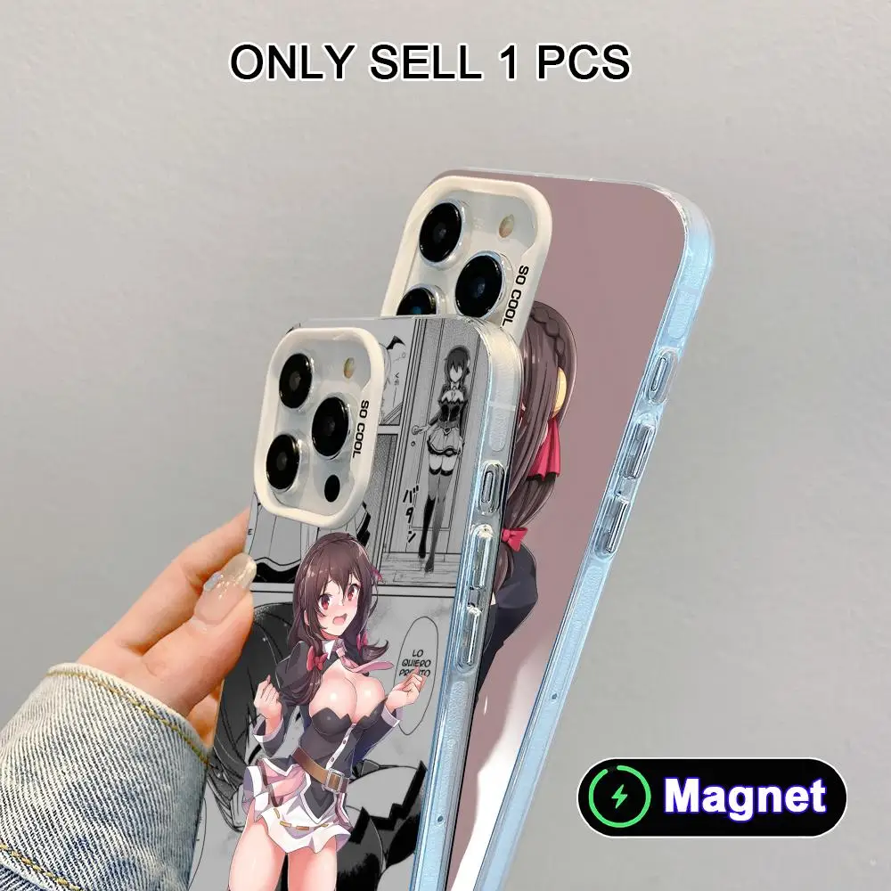 Coque de téléphone portable MagSafe translucide blanche Konosuba Yunyun pour iPhone 17 16 15 14 13 12 11 X XR XS Air Pro Max Plus
