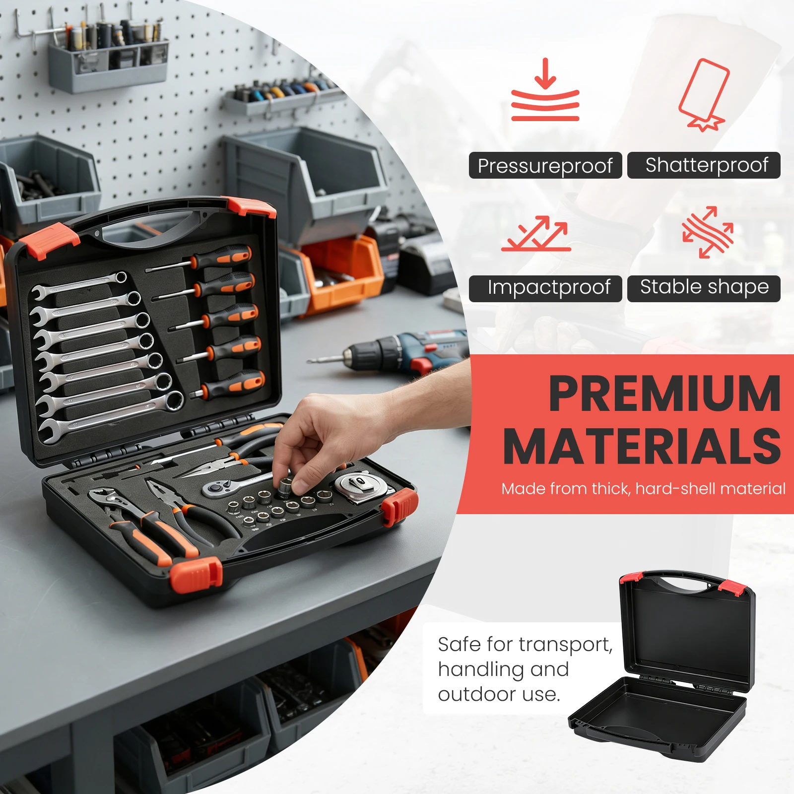 Small Hard Case Bag Portable Plastic Tool Storage Box with Dual Latch Shatterproof Hard Carrying Case for Household Workshop Car