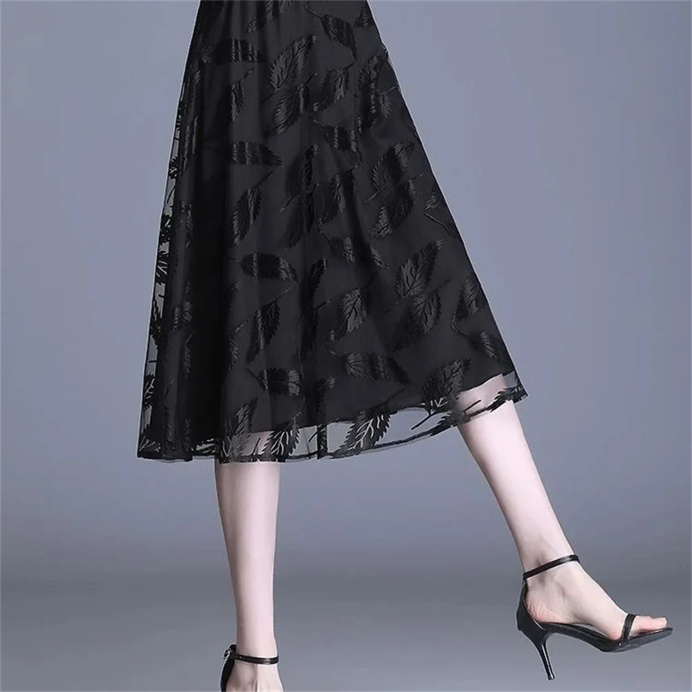 Fashion Solid Color Spliced Elegant Gauze Skirts Women's Clothing Summer New Loose Office Lady Elastic High Waist Mom Skirts
