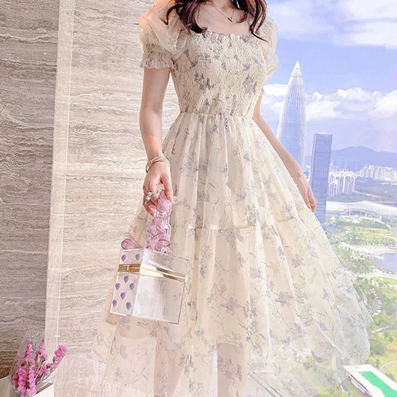 Waist Slimming Chiffon Women's Wear, French Style Street, Retro Long Dress Slim Floral Lace, Sweet New Spring/summer 2024 Dress