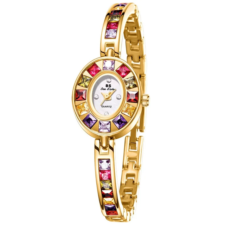BS 1681 luksusowy damski zegarek kwarcowy marki elegancki gradientowy tęczowy zegarek na rękę wodoodporne modne zegarki dla kobiet prezenty