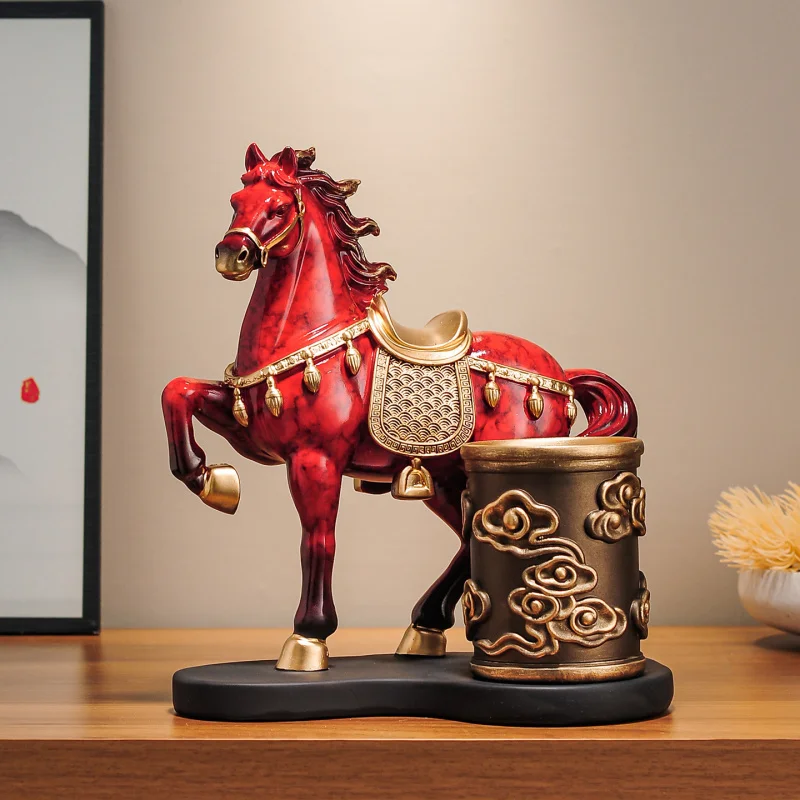 Horse pen holder ornament, symbolizing instant success, suitable for gifting to bosses, teachers, leaders, and as a high-end dec