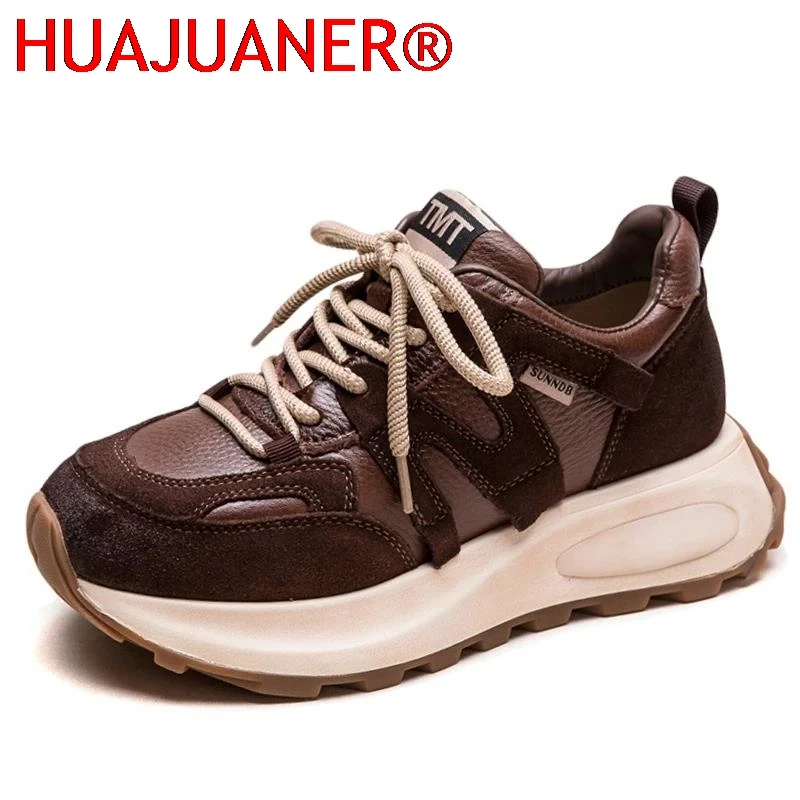 

3.5cm Cow Suede Genuine Leather Women Comfy Shoes Spring Rubber Autumn Loafer Platform Wedge Flats Chunky Sneakers Vulcanize