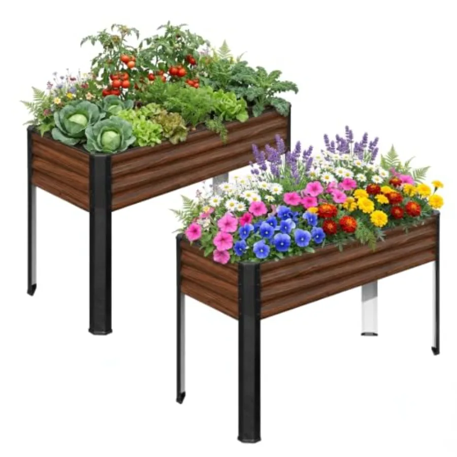 Raised Garden Bed with Legs for Outdoor Use, Cedar Wood, Brown, Heavy-Duty Construction and Easy Assembly, 2 Pack, 48×18×32in