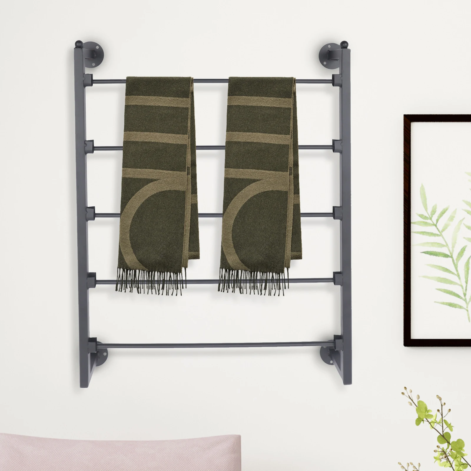 Wall Mounted Scarf Display Rack 5 Tiers Black Steel Scarf Rack for Home Bedroom