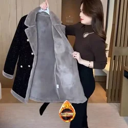Velvet Woolen Suit Jacket For Women's 2025 Autumn/Winter New British Thick Warm Oversized Premium Felt Thickened Woolen Coat Lon