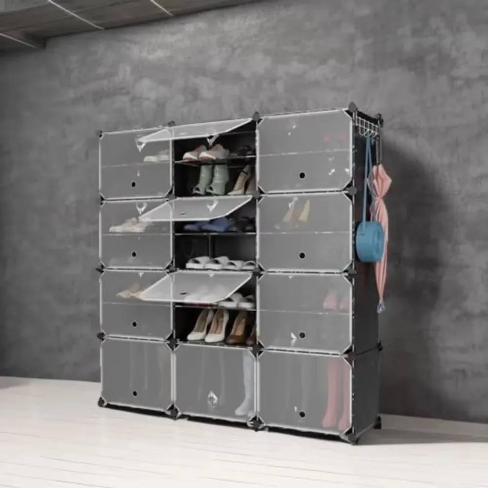 

48 pairs of shoe rack organizers, 12 cubic shoe cabinets with movable racks, 5 hooks, shoe racks with doors