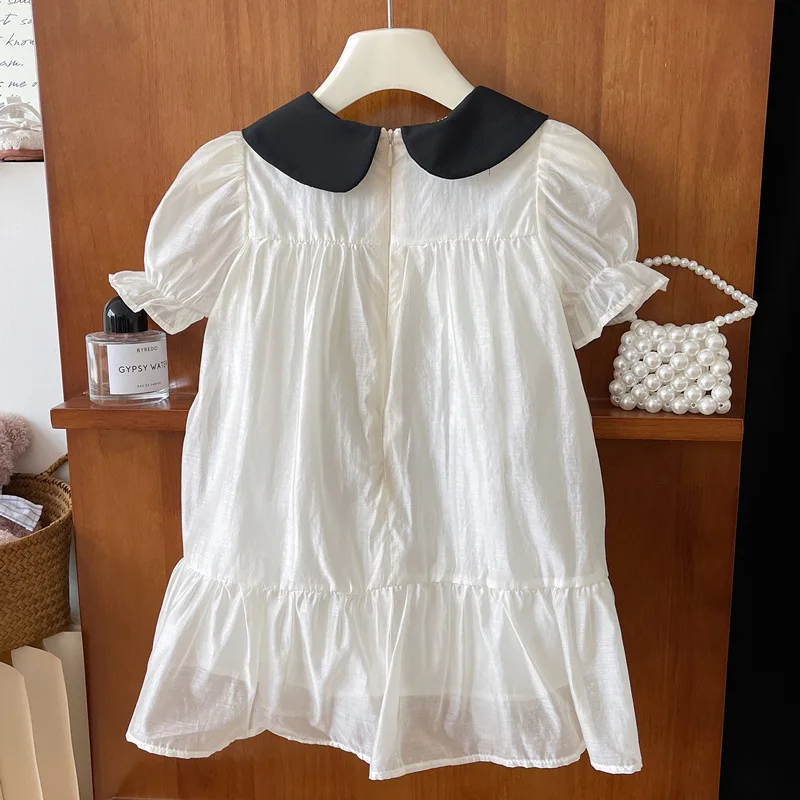 Girls' High-End Tencel Dress Summer Children's Trendy Skirt High-End Sense Summer Little Girl Short Sleeve Princess Dress