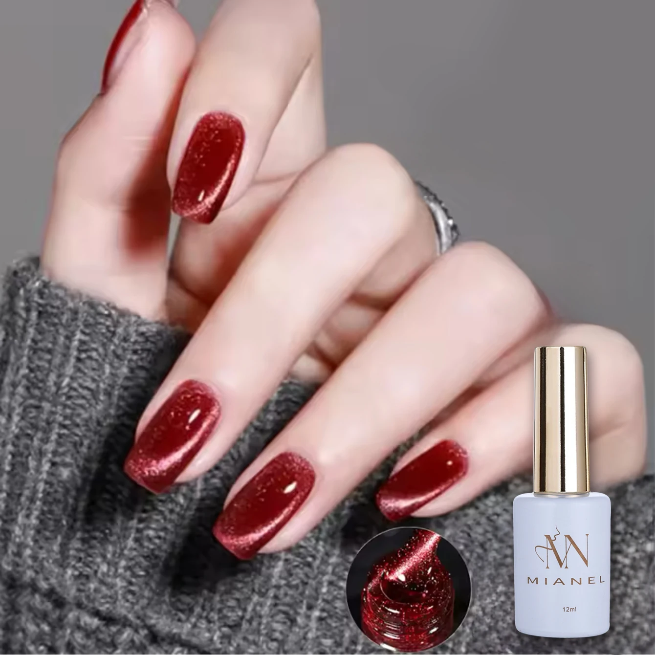 MIANEL, 1 Uds., 12ML, esmalte de uñas de Gel magnético de gato rojo de Navidad, uñas de Halloween, cuentas de vidrio rojo estroboscópico, esmalte de uñas de ojo de gato de luz de luna