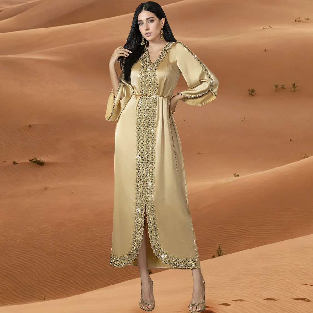 Champagne Formele Gelegenheidsjurken 2025, Volledige Mouwplooi Lange Feestjurken Elegante Avondjurken فساتcionalangnya