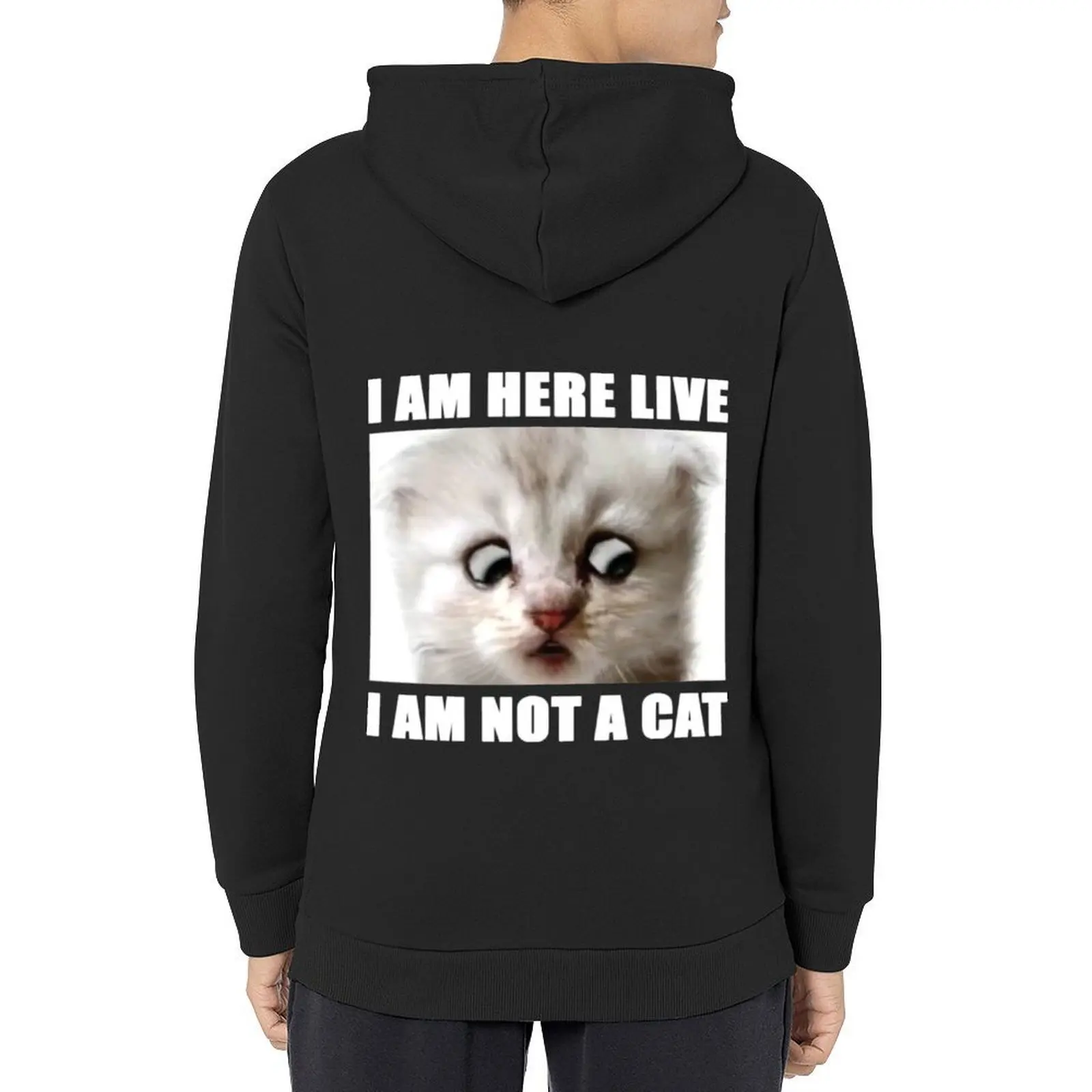 

I Am Here Live I Am Not A Cat Hoodie mens clothing men's winter sweater autumn new products anime clothes hoodie men