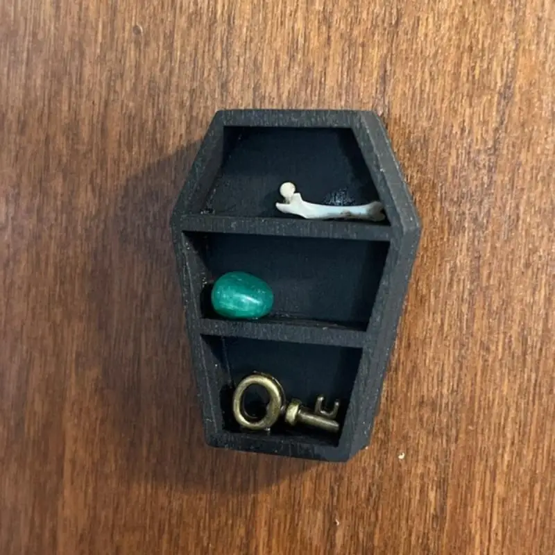 Coffin Shape Miniature Trinket Shelf Crystal Shelf Dollhouse Miniature Decor Gothic Wooden Jewelry Display Tray Ring Storage