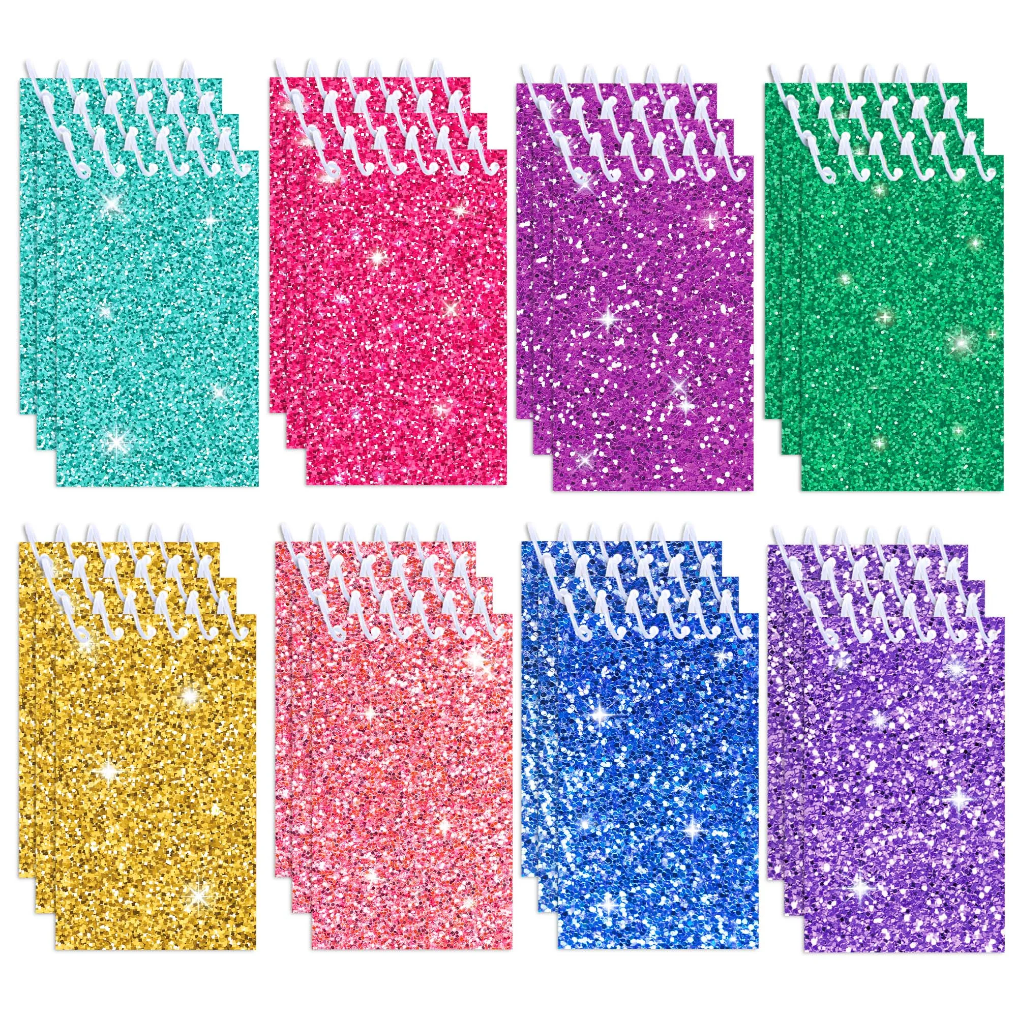 8/16/24pcs Shimmering Powder Glitter Spiral Pocket Notebooks Memo Pad Coil Booklet Notepads For Office Stationery School Diaries