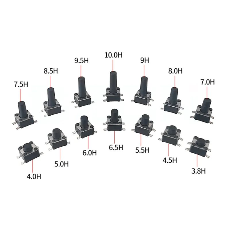 50PCS 4.5X4.5 Push Button Switch SMD 4.5X4.5X3.8 Light Touch Switch 4.5*4.5*4.3/5/6/7/8/9/10/11/12/13MM The Power Switch 4Pins