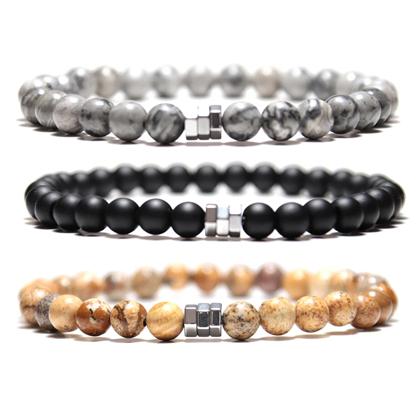 3Pcs/set Handmade Natural Stone Beaded Bracelet Men Jewelry Gift