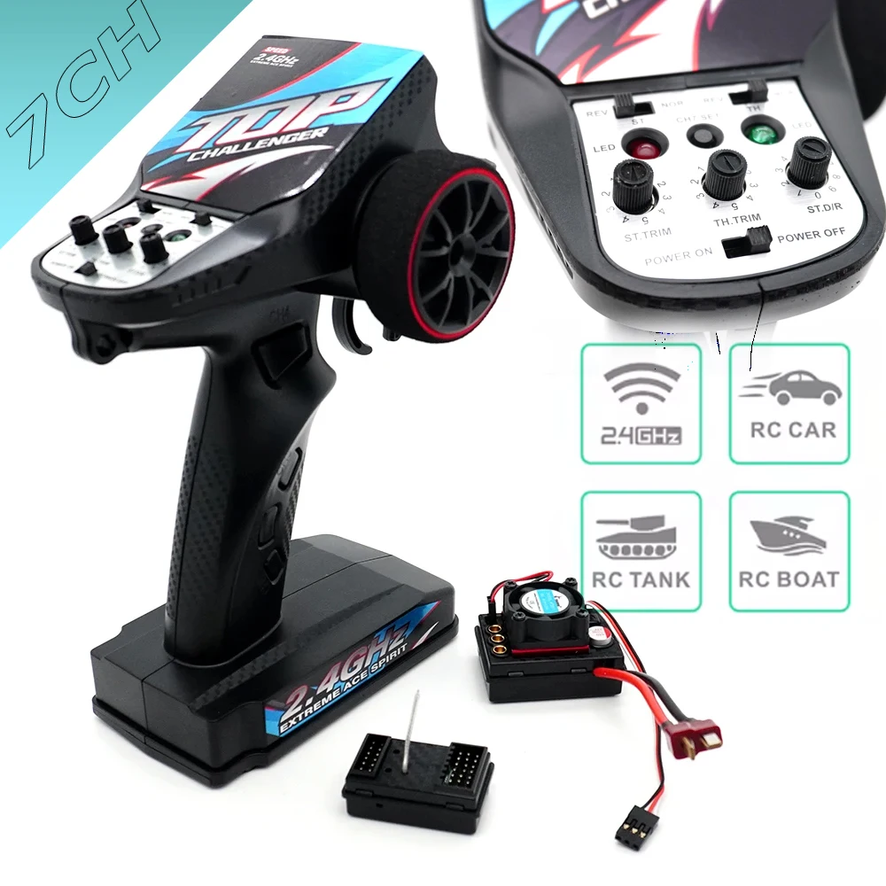 2.4ghz 7ch sistema de rádio rc transmissor receptor com controle remoto led luz guincho canais atualizar peças para rc carro barco tanque