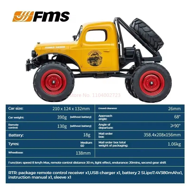 Fms Fcx24 Power Wagon Rtr 12401 1/24 Symulacja wspinaczki 4wd Rc Zdalnie sterowane modele pojazdów Samochód Gąsienica Światła LED Prezent dla chłopca