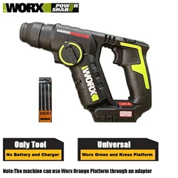 Worx Cordless Rotary Hammer Brushless WU380S Bare Tool 20v 1.7J 1700rpm 5300ipm Round Handle with Two Pits and Slots Share Kress