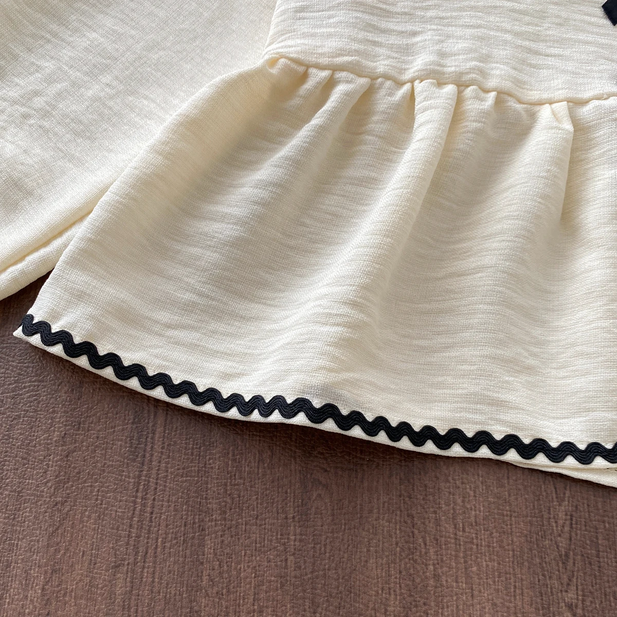 Humor Bear Mädchen Herbst Neues Outfit Schleifendekoration Wellenspitze Einfarbige Weite Hose Zweiteiliges Süßes Niedliches Boutique-Outfit – Detail 5