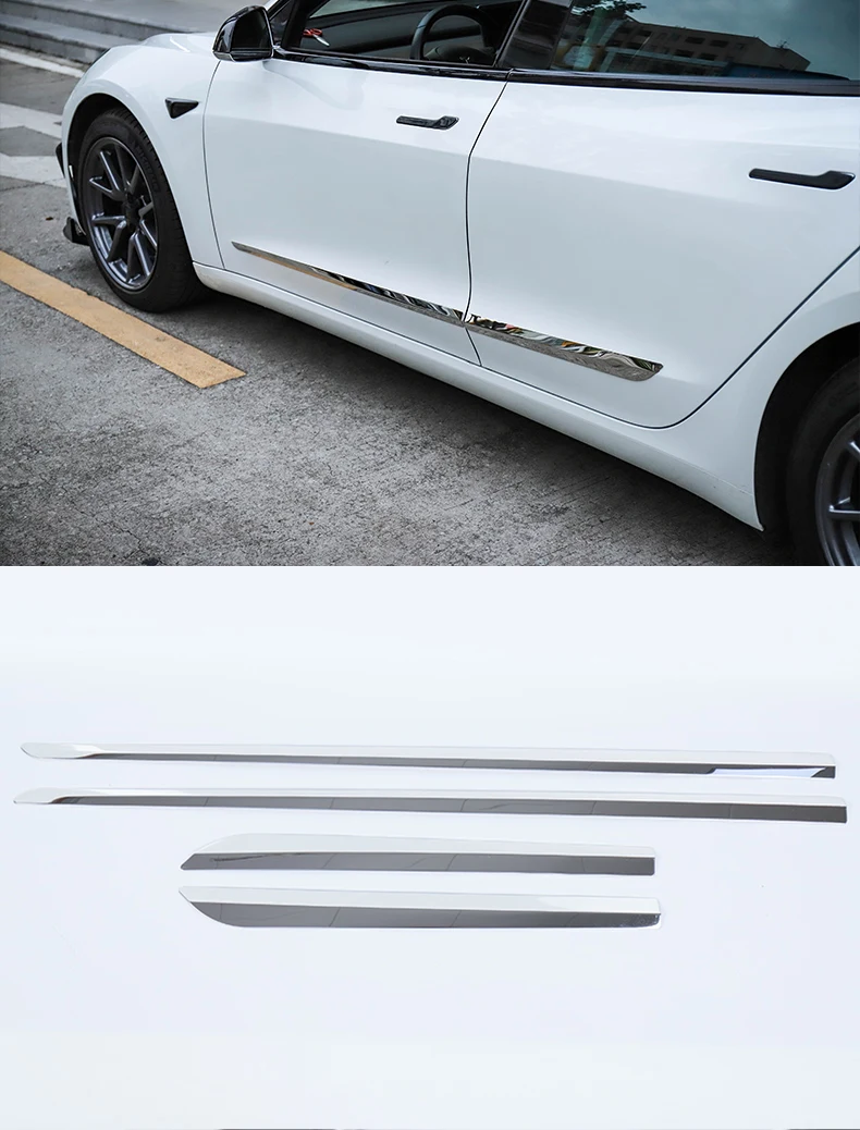 Per Tesla Model Y 2020-2024 acciaio cromato nero carbonio porta laterale carrozzeria modanatura gonne copertura antigraffio Trim 4 pezzi