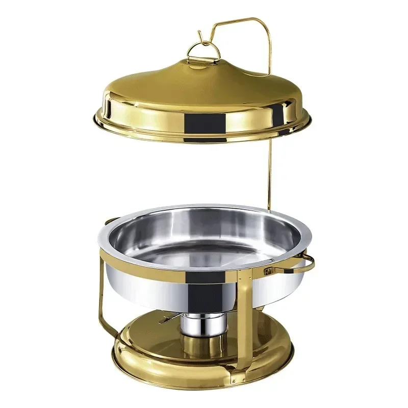 Hotel Wedding Banquet 9.0L Stainless Steel Food Warmer Gold and Silver Buffet Alcohol Heating Round Chafing Dish