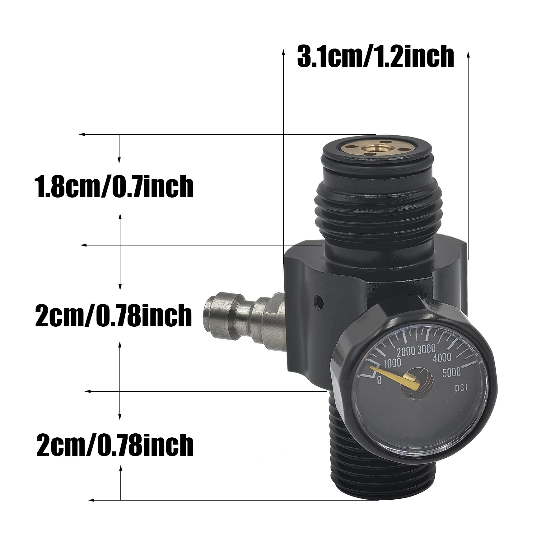 Air Tank Cylinder Regulator Valve Output pressure 0 to 2500psi Threads M18*1.5 Adjustable With 40Mpa/350bar/5000psi Gauge