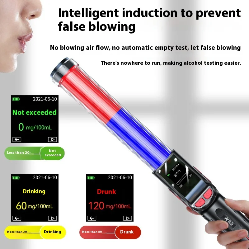 Alcohol Testing Baton with Voice Prompts And Flashing Lights for Traffic Control Precision Portable Device for Law Enforcement