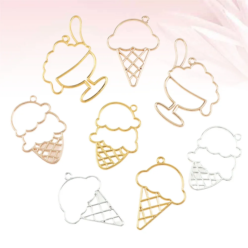 

9pcs Alloy Diy Charm Pendants Ice Cream Shape Uv Adhesive Pendant Charms Jewelry Making Accessories Golden White Gold