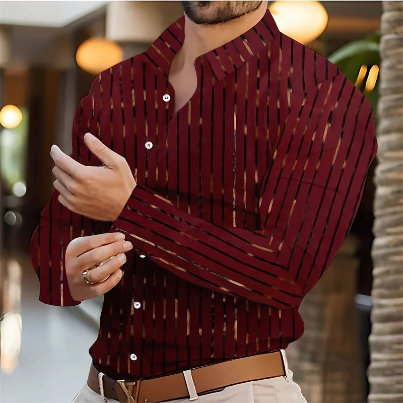 Men's Shirt Casual Shirt Gold Striped Shirt Wedding Holiday Light Blue Black White Red Long Sleeve Lapel Shirt 6XL High Quality