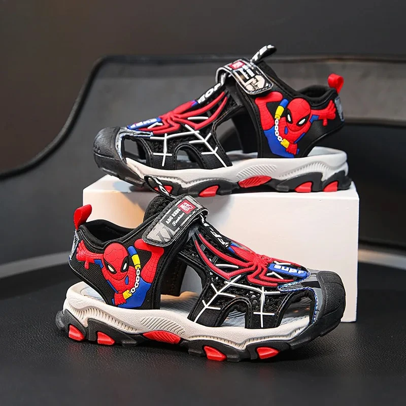 

2025 Kids Sandals Summer New, Boys Anti-Slip Big Children Soft Sole Closed Toe Beach Spider-Man