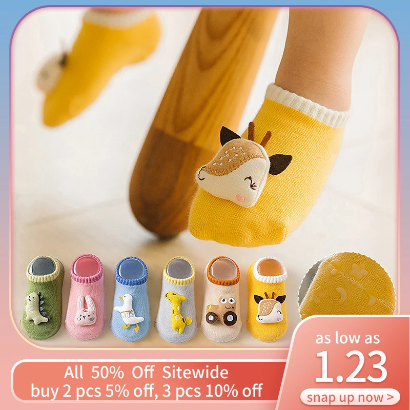 

Cute Cartoon Baby Floor Socks Anti-slip Toddler Boat Sock Soft Breathable Newborn Cotton Sock 0-1Year Boy Girl Children Footwear