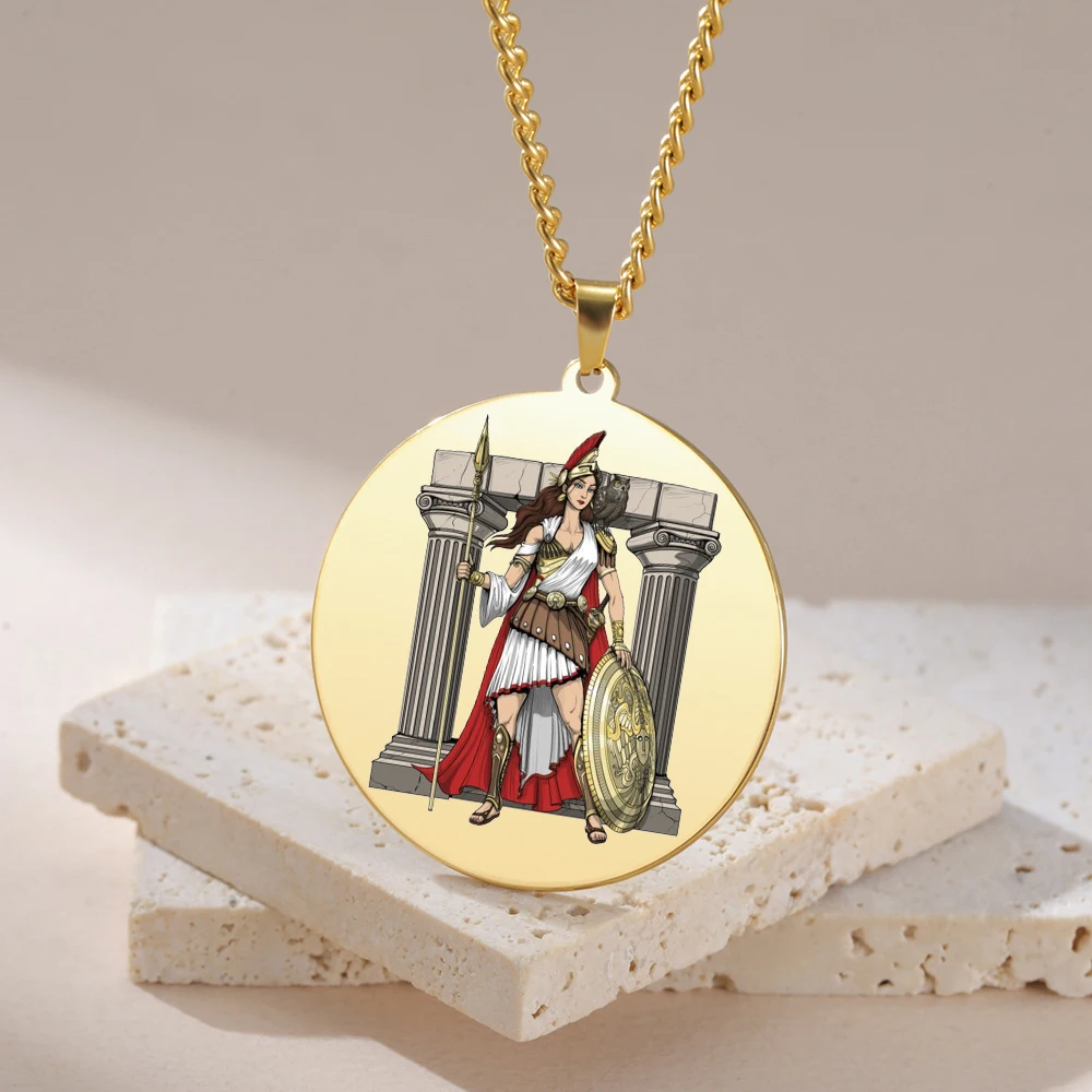 Dawapara Athena Necklace Ancient Greek Mythology Necklace Religious Protection Talisman Stainless Steel Jewelry