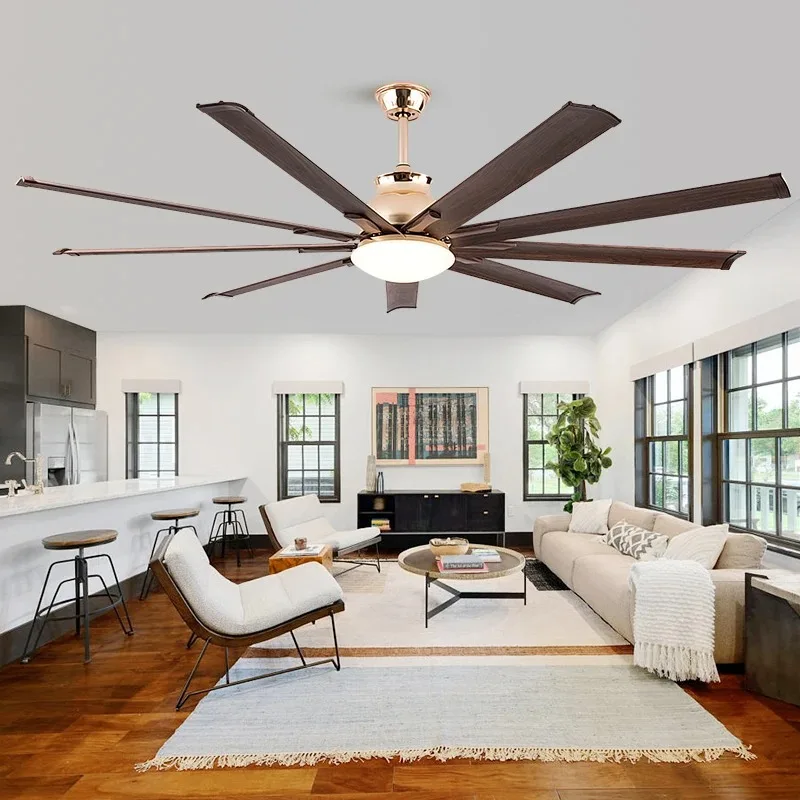 High Wind Ceiling Fan Light 72-100-120 Inch Household Living Room Garage Aluminum Leaf Ceiling Fan with Light