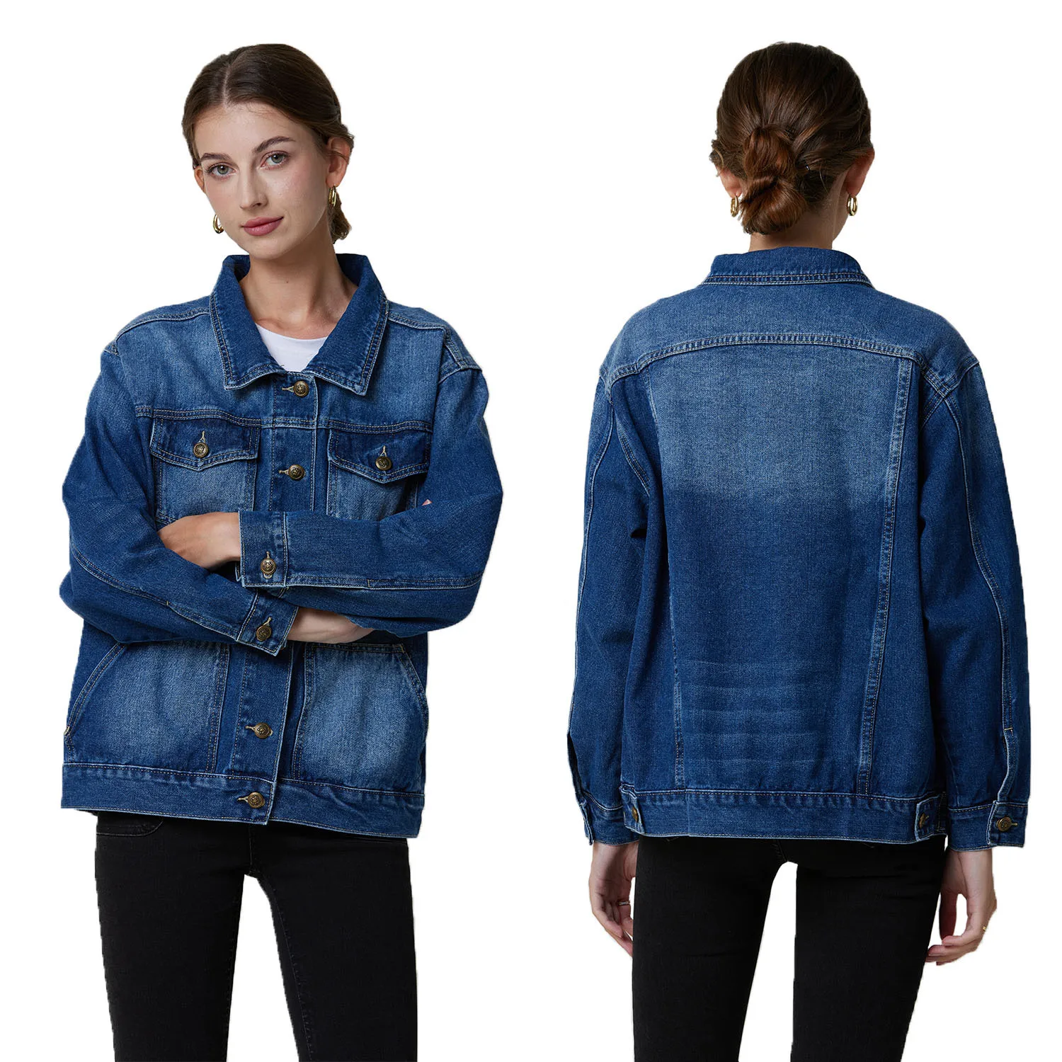 2023 New Spring Autumn Single-breasted Womens Denim Jacket Coat Loose Long Sleeve Tops Casual Jean Coats Female Outerwear