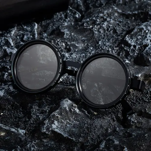 Imagen 2 del producto Gafas de sol polarizadas redondas de Metal ND con regulación continua para hombres y mujeres, gafas de sol redondas Retro Steampunk, gafas de sol antideslumbrantes para exteriores