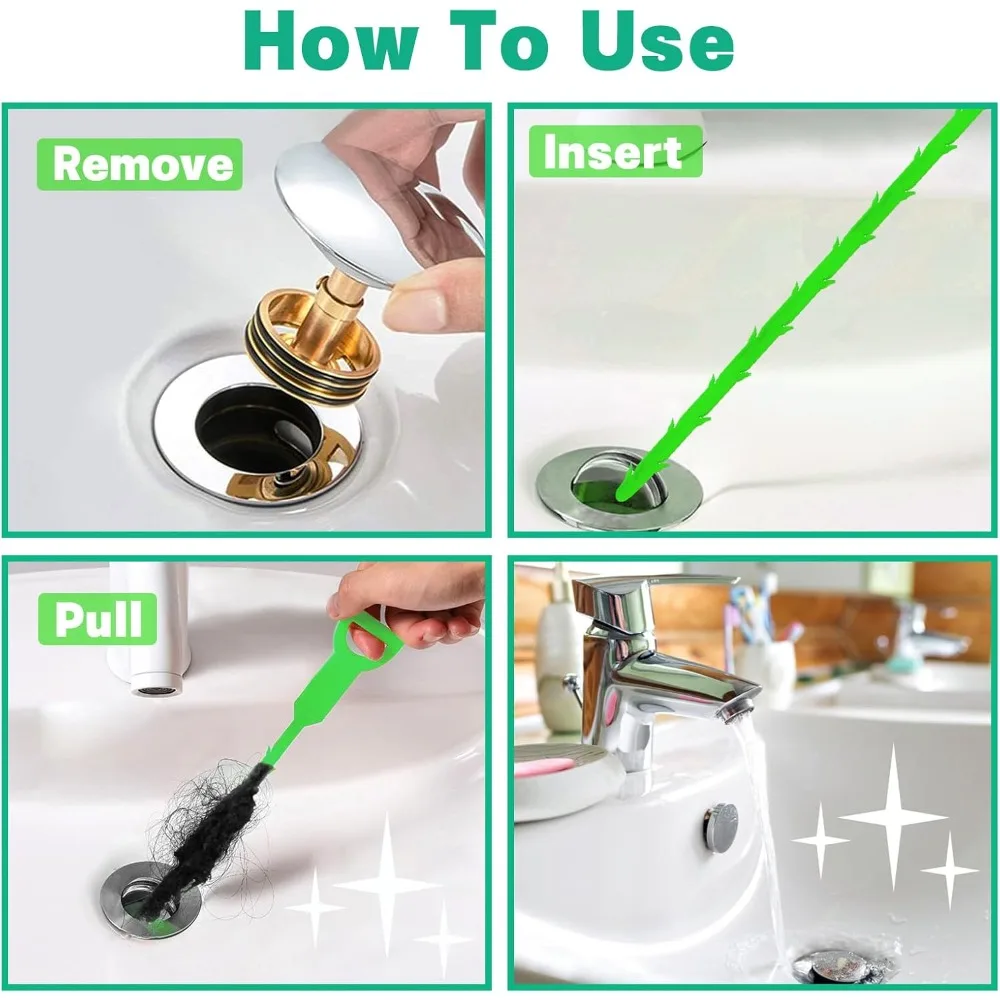 Drain Snake Hair Drain Clog Remover - 3 Pack Shower Snake Sink Unclogger Tool with Exquisite Packaging (Green)