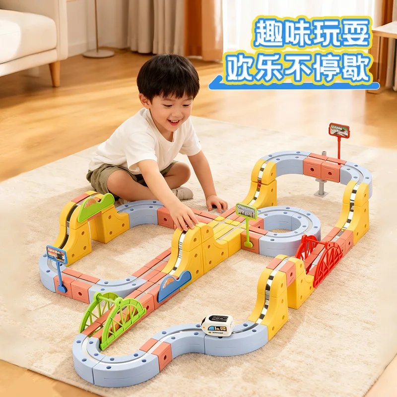 Elektryczny samochód na magnetycznej torze dla dzieci, zestaw do samodzielnego montażu, zabawka, model pojazdu z zawieszeniem antygrawitacyjnym i mocowaniem na przyssawki.