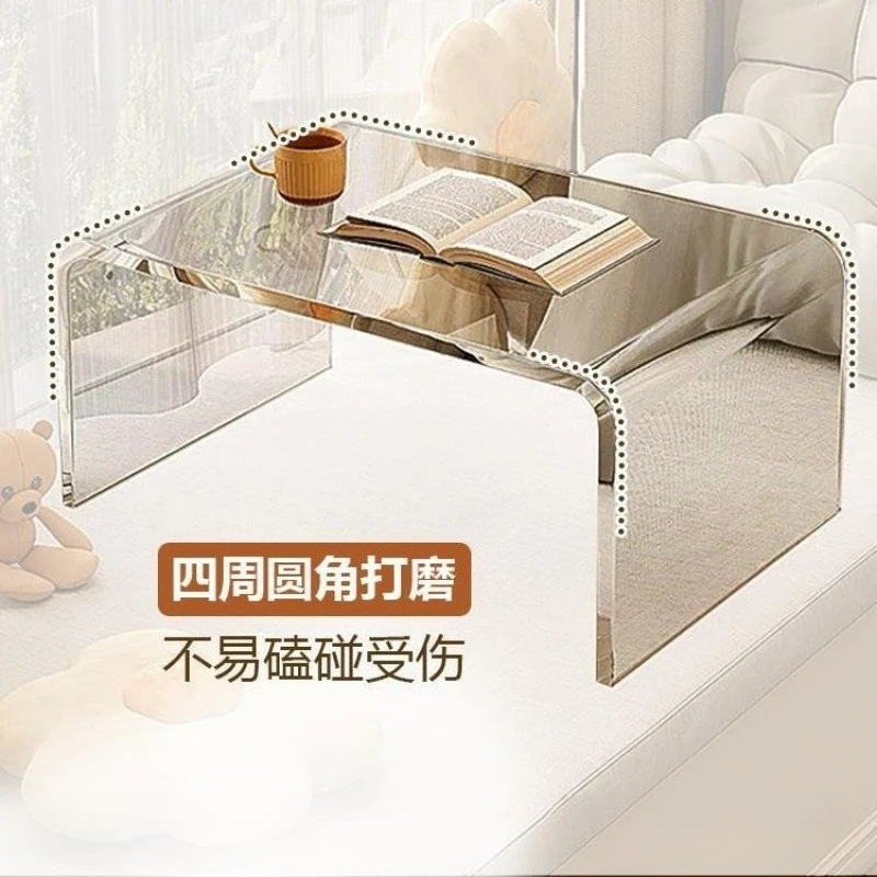 نافذة خليج أكريليك طاولة صغيرة شفافة، طاولة قهوة، طاولة منخفضة من حصير السرير