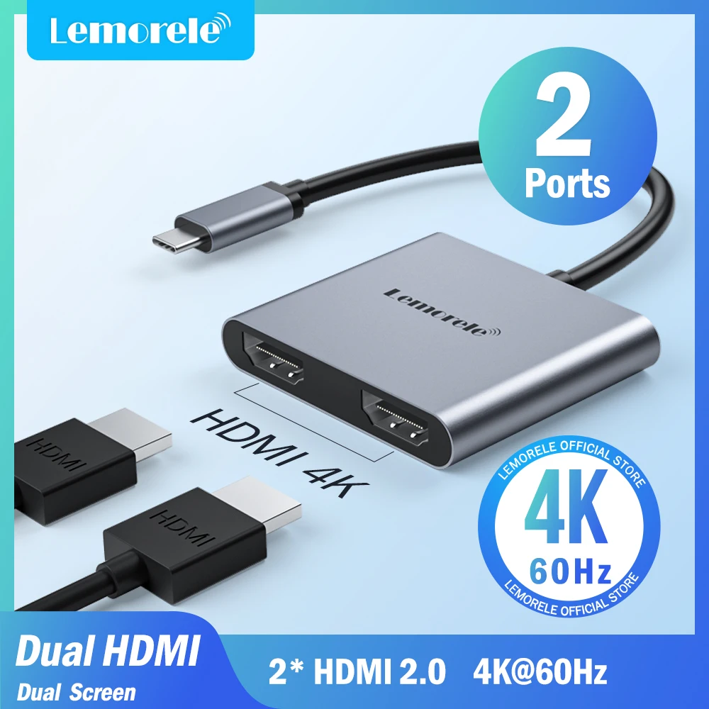 Lemorele 2 Port USB C Hub zu Dual HDMI 4k 60Hz Dual Screen Erweiterung Typ C Docking station für MacBook Laptop Handy PC