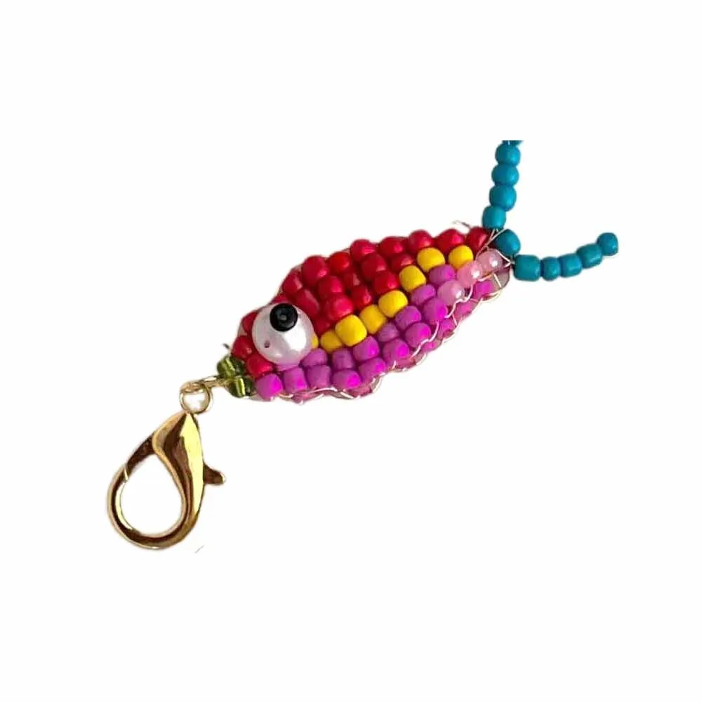トレンディなDIYネックレス、ビーズの小さな魚のペンダント、コントラストのあるキーホルダー、携帯電話ペンダント、車のキーリング、ファッショナブルなバックパックチャーム、メンズ向け