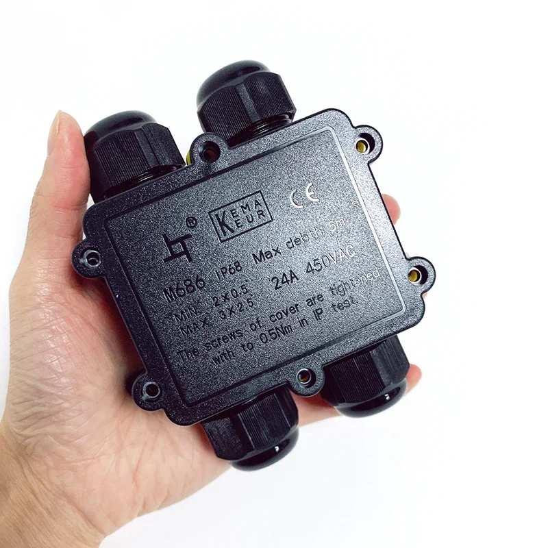 Impermeável conectores do cabo elétrico, selado fio caixa de junção, luzes LED ao ar livre, retardador caixa de junção, IP68, 4-14mm, 3 4 Way, 24A