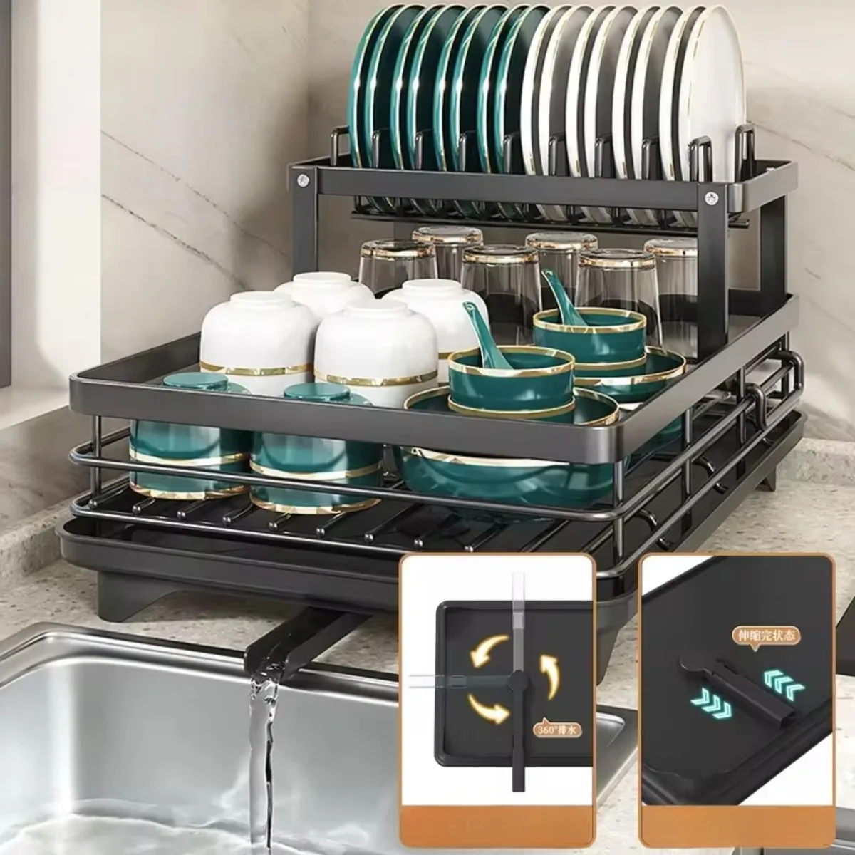 

Сушилка для посуды, кухонная регулируемая 2-уровневая тарелка из нержавеющей стали, органайзер для посуды, сушилка для посуды, стеллаж для хранения кухонной утвари
