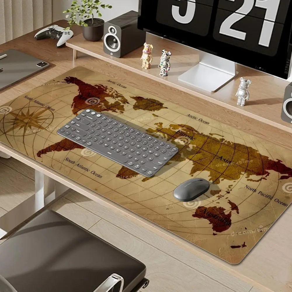 Mouse pad world map mouse pad laptop keyboard men's retro office large desk pad home custom game practical 90x40cm accessories